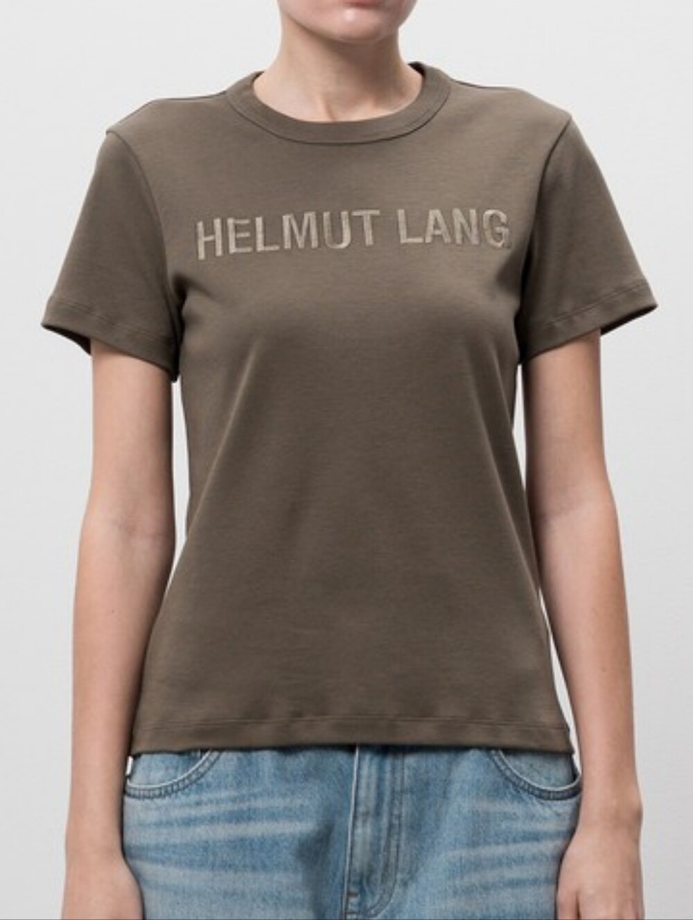 Helmut Lang Raised Embroidered Logo Short Sleeve Cotton Graphic Tee